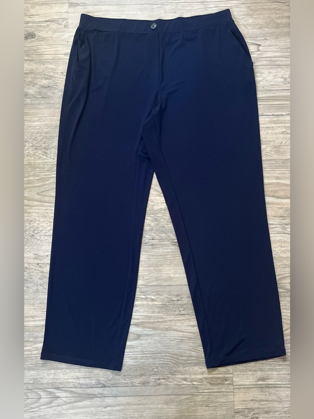 Susan Graver Women 1X Dress Pants Navy Blue Liquid Knit Stretch Travel
